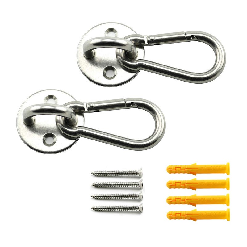 Lind Kitchen 2 Set M8 Ceiling & Wall Mount Hanging Hardware Fitting Set 304 Stainless Steel Heavy Duty Round Pad Eye Hook Plate + Snap Hook for Yoga Hammock Chair Swings Marine Boat Accessories - Image 1